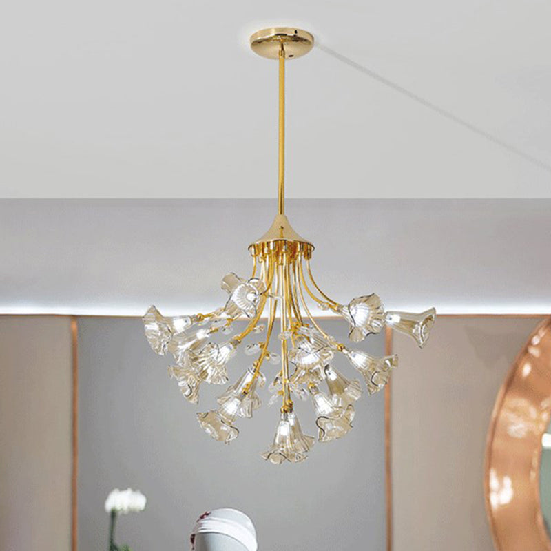 Crystal Branch Hanging Chandelier Modernist 16 Bulbs Gold Pendant Light Kit for Dining Room