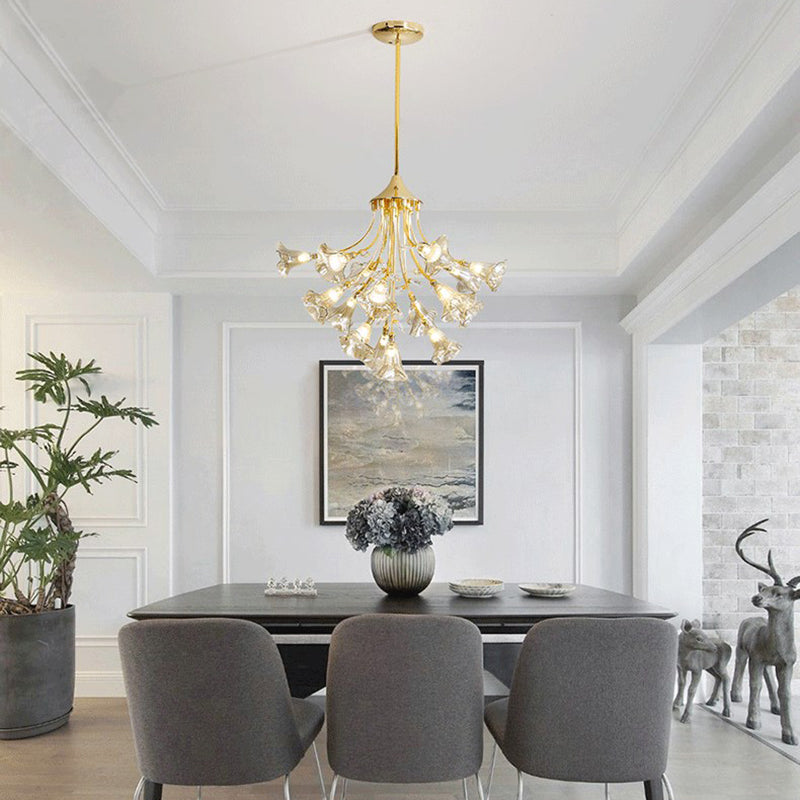 Rama de cristal Chandelier Modernista 16 Bulbos Kit de luz colgante de oro para comedor