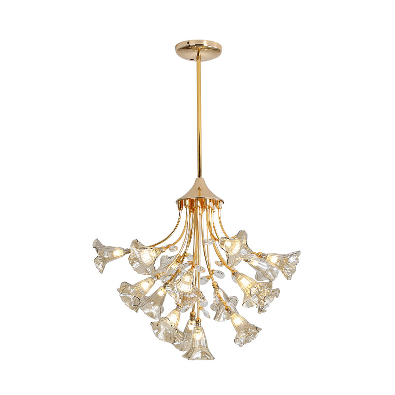 Crystal Branch Hanging Chandelier Moderniste 16 Bulbes Gold Pendant Light Kit pour salle à manger