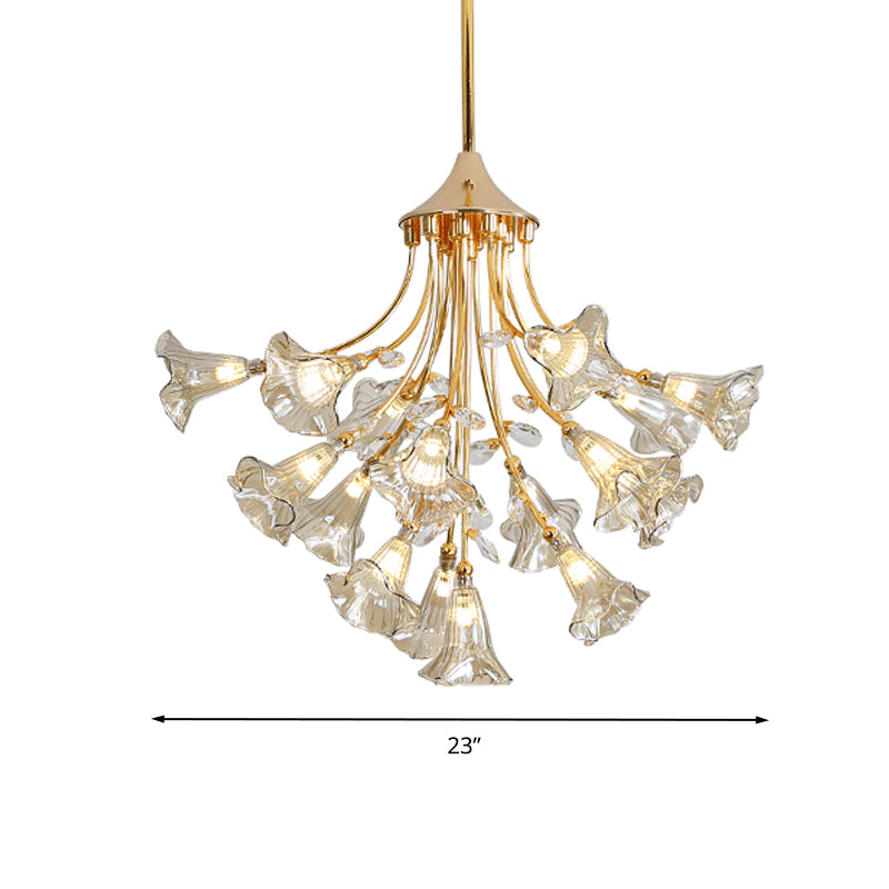 Crystal Branch Hanging Chandelier Moderniste 16 Bulbes Gold Pendant Light Kit pour salle à manger