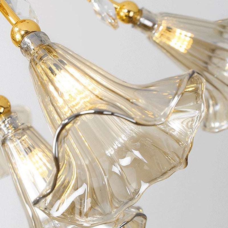 Crystal Branch Hanging Chandelier Moderniste 16 Bulbes Gold Pendant Light Kit pour salle à manger