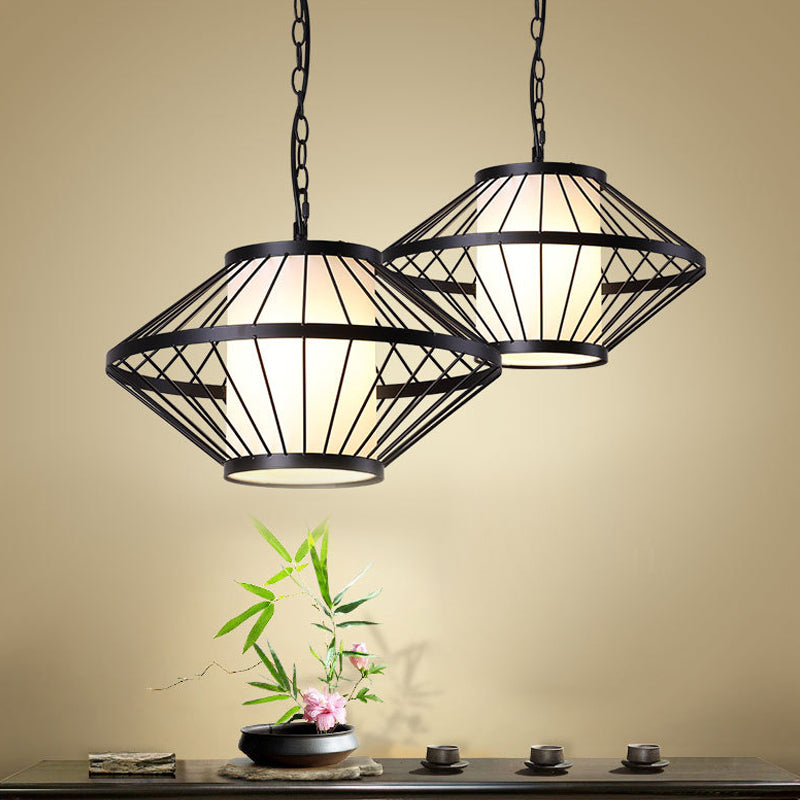 Iron Black Hanging Lamp 16"/19.5"/23.5" Wide Lantern Cage 1 Bulb Traditional Ceiling Pendant Light