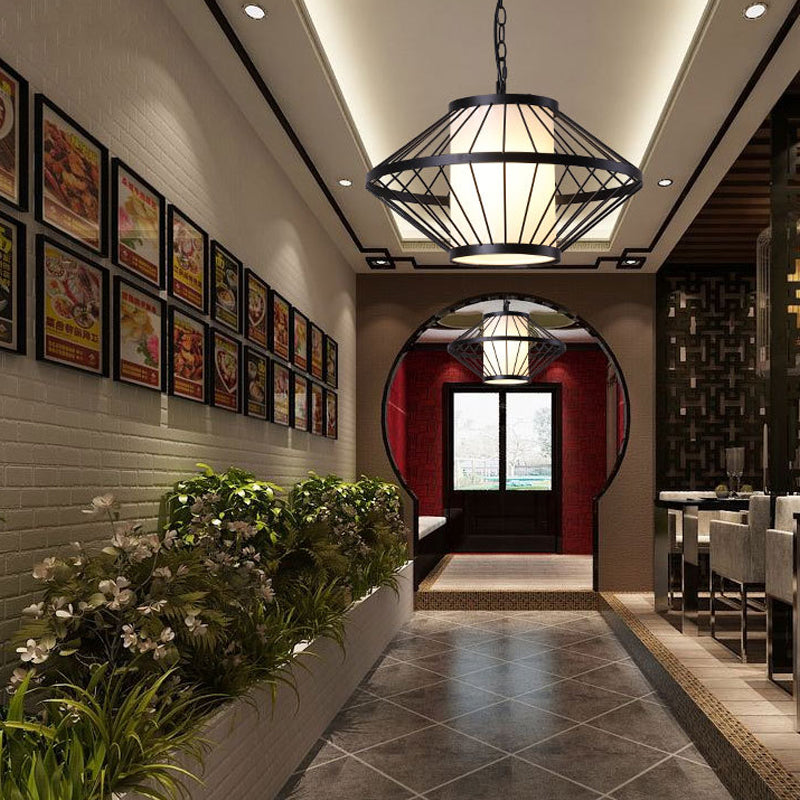 Lampada sospesa di ferro nero 16 "/19.5" /23,5 "Gabbia di lanterna larga 1 lampadina tradizionale a sospensione a sospensione