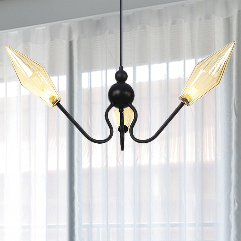 Bernstein/Clear Glass Diamond Hanging Lampe Vintage 3-Kopf-Schwarz/Chrom-Oberflächenleuchte mit einstellbarem Kabel