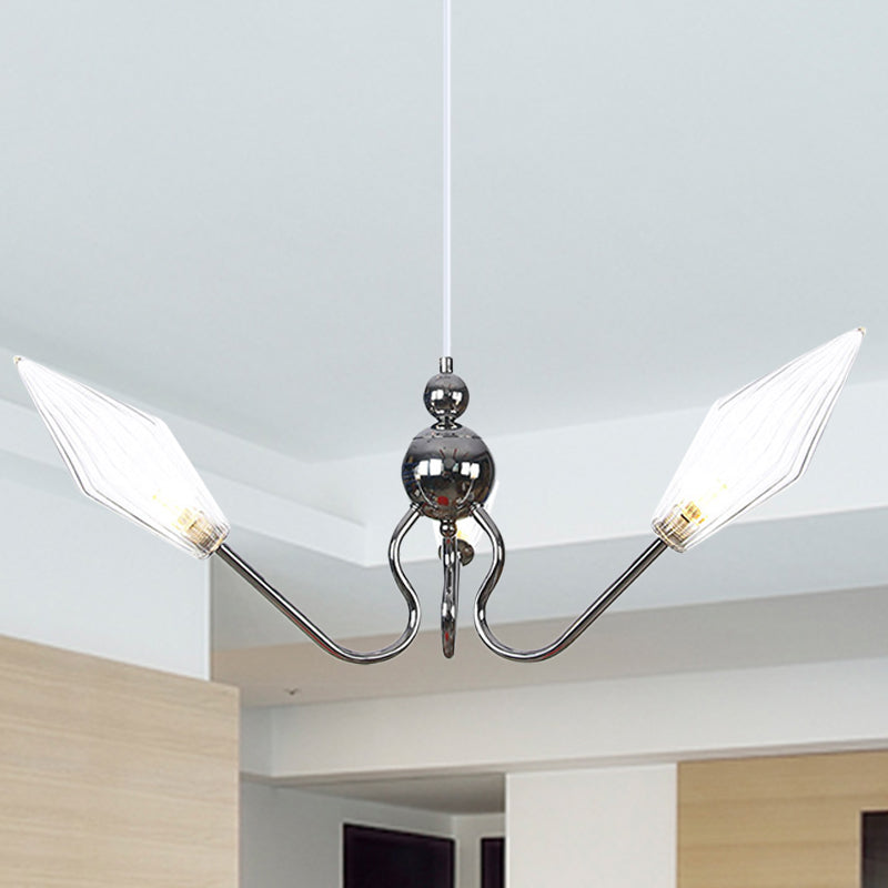 Bernstein/Clear Glass Diamond Hanging Lampe Vintage 3-Kopf-Schwarz/Chrom-Oberflächenleuchte mit einstellbarem Kabel