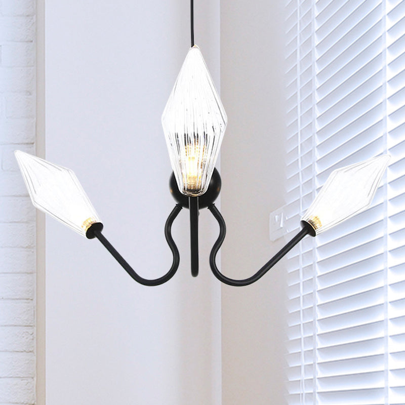 Bernstein/Clear Glass Diamond Hanging Lampe Vintage 3-Kopf-Schwarz/Chrom-Oberflächenleuchte mit einstellbarem Kabel