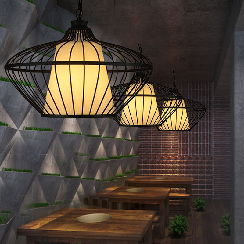 1 Light Basket Ceiling Suspension Lamp Classic Black Metallic Pendant Lighting Fixture