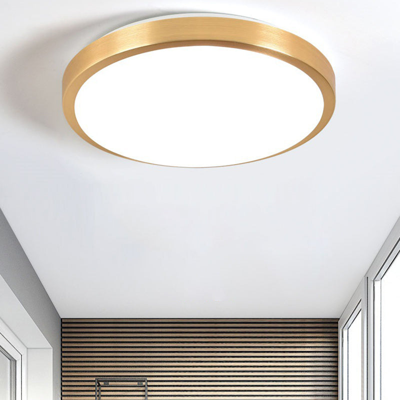 Luz de techo LED redonda de aleación de aluminio dorado, accesorio de iluminación empotrado de estilo moderno y sencillo para dormitorio