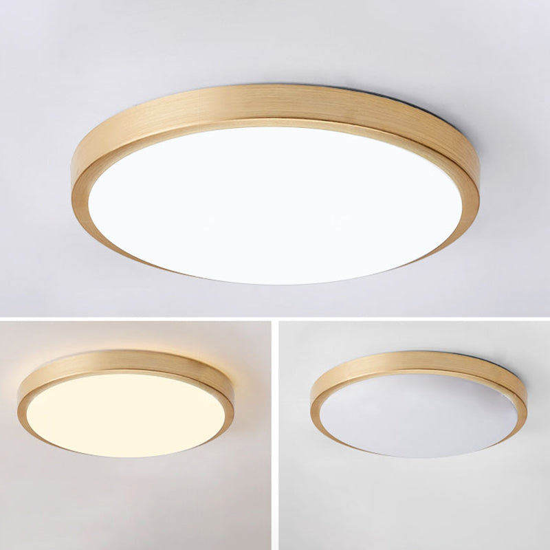 Luz de techo LED redonda de aleación de aluminio dorado, accesorio de iluminación empotrado de estilo moderno y sencillo para dormitorio