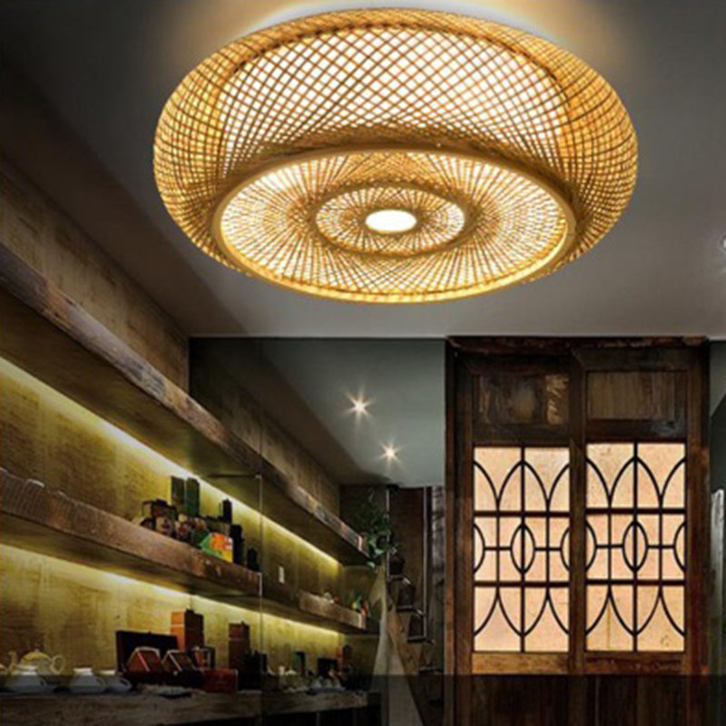 Circular Flush Mount Light Fixture Asian Rattan Flush Mount
