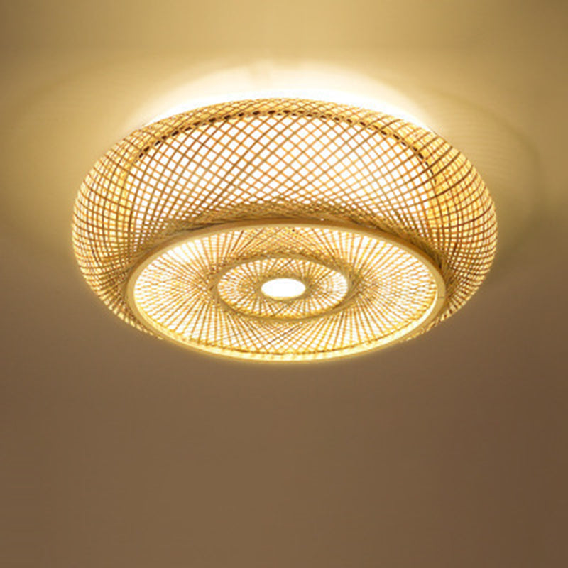 Circular Flush Mount Light Fixture Asian Rattan Flush Mount