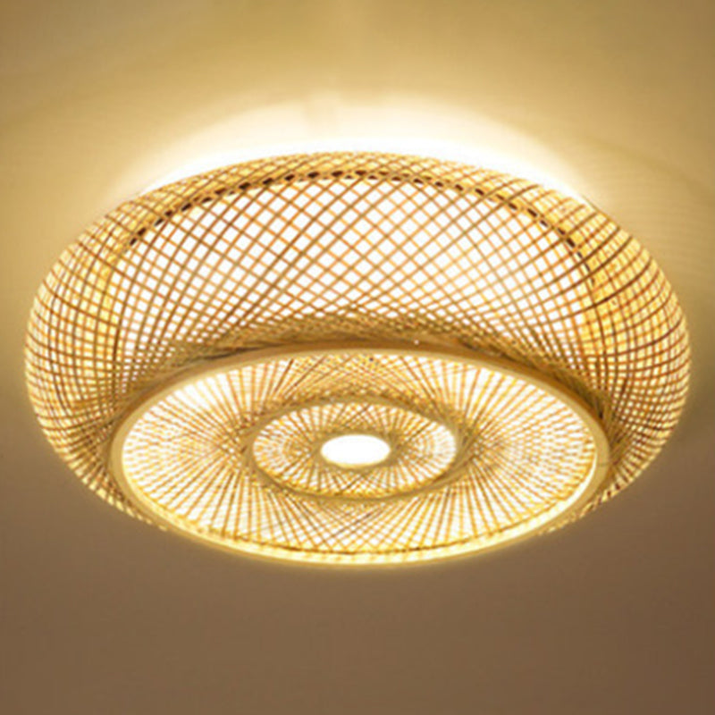 Circular Flush Mount Light Fixture Asian Rattan Flush Mount