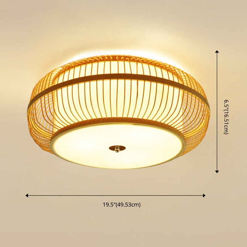Curved Drum Flush Mount Ceiling Light Japanese Rattan Ceiling Light Fixtures for Bedroom