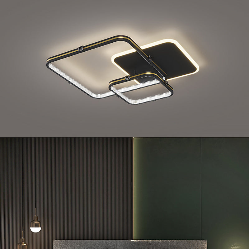 Squared Ceiling Light Fixture Modern Style Acrylic LED Bedroom Ceiling Flush Mount in Black