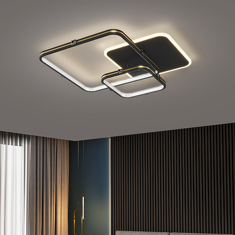 Quadrierte Deckenleuchte Moderne Stil Acryl LED-Schlafzimmer Deckenbündige Halterung in Schwarz