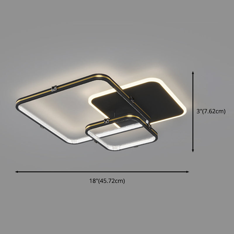 Quadrierte Deckenleuchte Moderne Stil Acryl LED-Schlafzimmer Deckenbündige Halterung in Schwarz