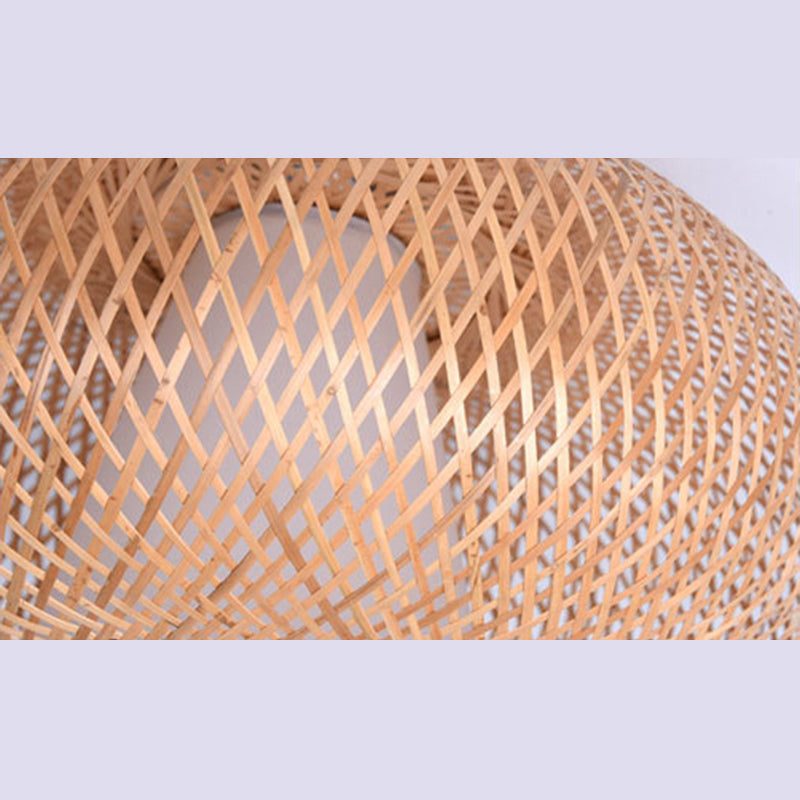 Asian Style Handmade Bamboo Weaving Ceiling Light 1 Head Wooden Ceiling Lamp for Restaurant