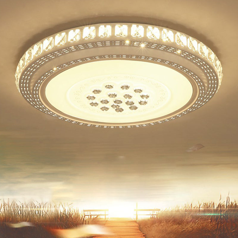 Circular Crystal Flush Mounted Lamp Simple Style White LED Ceiling Light for Living Room