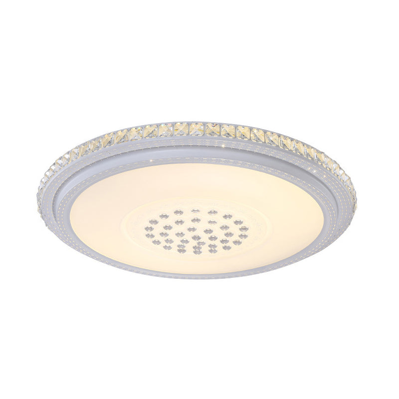 Circular Crystal Flush Mounted Lamp Simple Style White LED Ceiling Light for Living Room