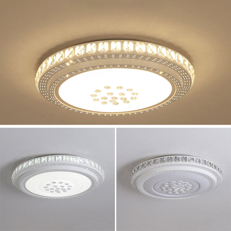 Circular Crystal Flush Mounted Lamp Simple Style White LED Ceiling Light for Living Room