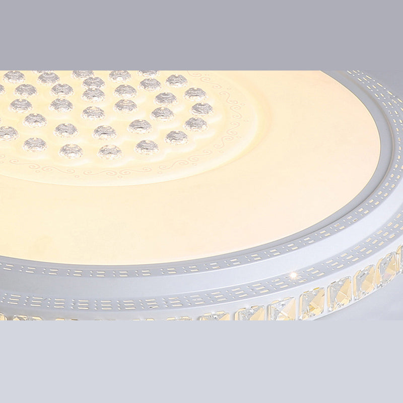 Circular Crystal Flush Mounted Lamp Simple Style White LED Ceiling Light for Living Room