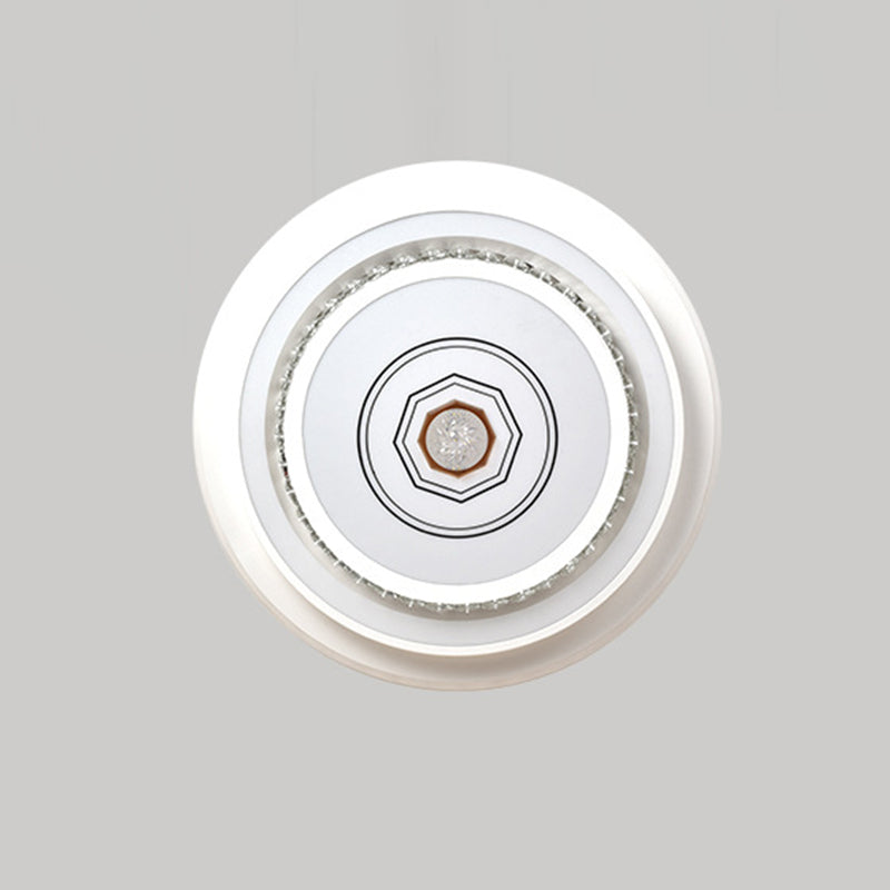 Modern Geometric Ceiling Flush Light Crystal Encrusted Bedroom LED Flushmount in White