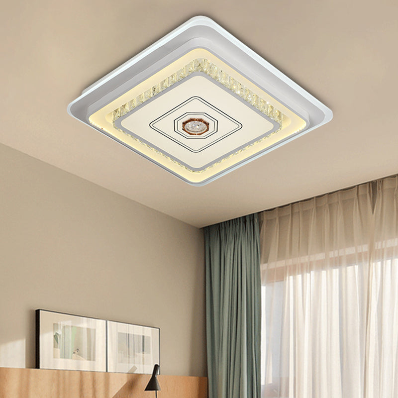 Modern Geometric Ceiling Flush Light Crystal Encrusted Bedroom LED Flushmount in White