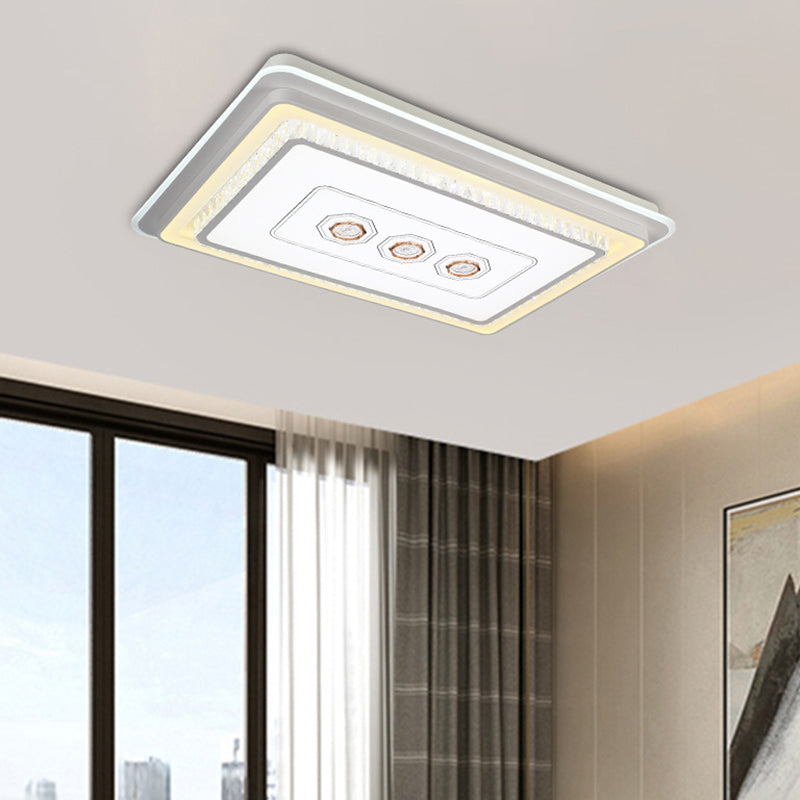 Modern Geometric Ceiling Flush Light Crystal Encrusted Bedroom LED Flushmount in White