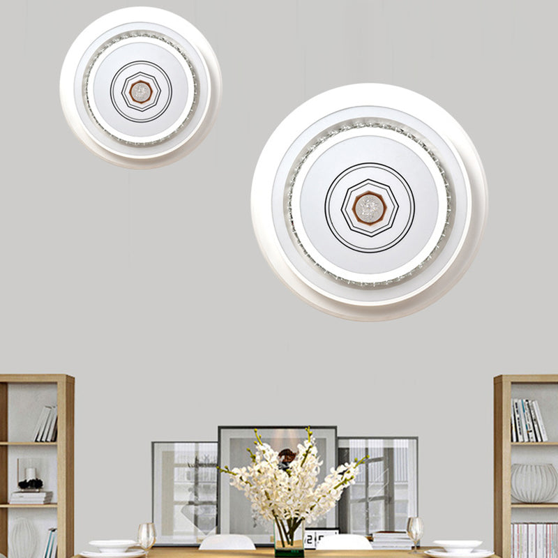 Modern Geometric Ceiling Flush Light Crystal Encrusted Bedroom LED Flushmount in White