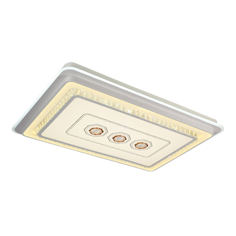 Modern Geometric Ceiling Flush Light Crystal Encrusted Bedroom LED Flushmount in White