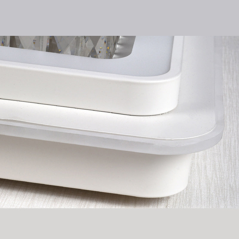 Modern Geometric Ceiling Flush Light Crystal Encrusted Bedroom LED Flushmount in White