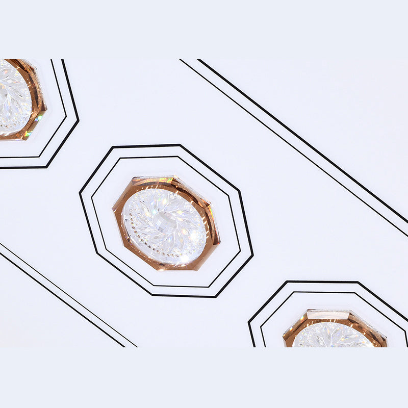 Modern Geometric Ceiling Flush Light Crystal Encrusted Bedroom LED Flushmount in White