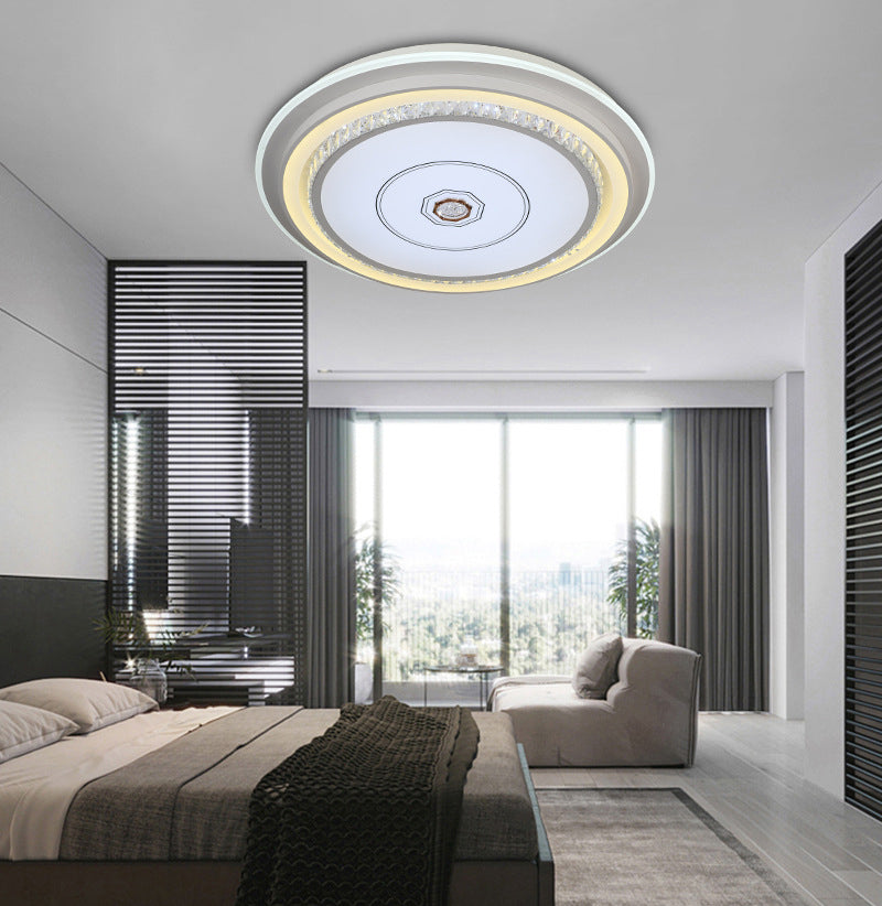 Modern Geometric Ceiling Flush Light Crystal Encrusted Bedroom LED Flushmount in White