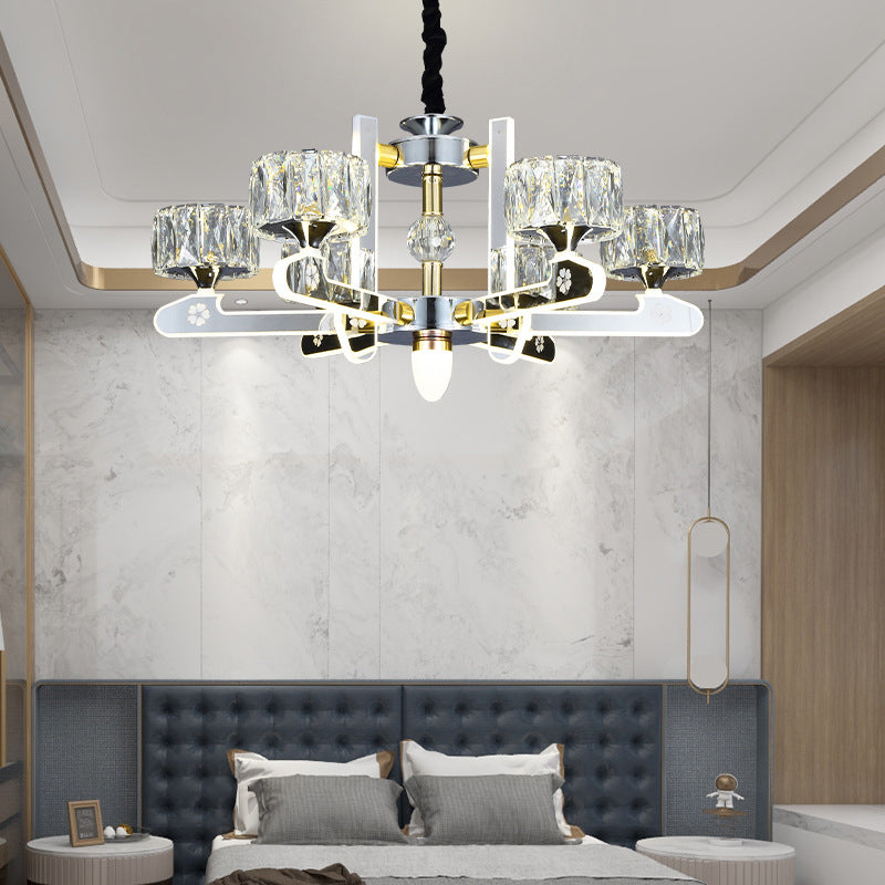 Drum LED Chandelier Lighting Contemporary Crystal Living Room Hanging Light in Chrome