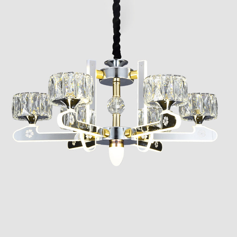Drum LED Chandelier Lighting Contemporary Crystal Living Room Hanging Light in Chrome