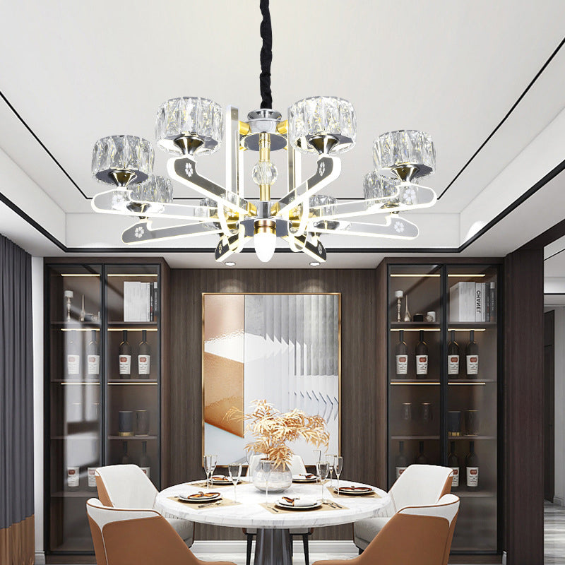 Drum LED Chandelier Lighting Contemporary Crystal Living Room Hanging Light in Chrome