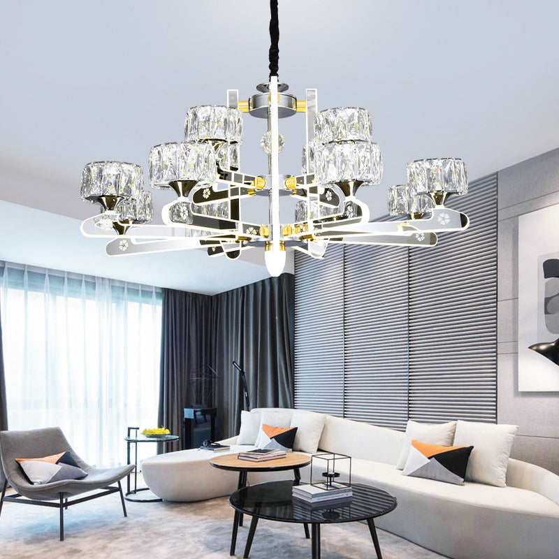 Drum LED Chandelier Lighting Contemporary Crystal Living Room Hanging Light in Chrome