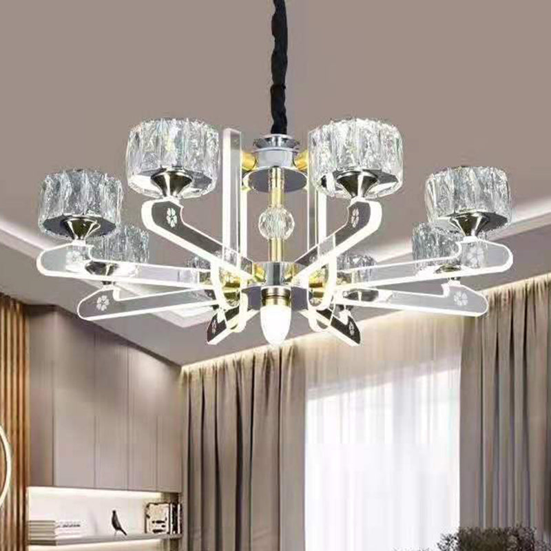 Drum LED Chandelier Lighting Contemporary Crystal Living Room Hanging Light in Chrome