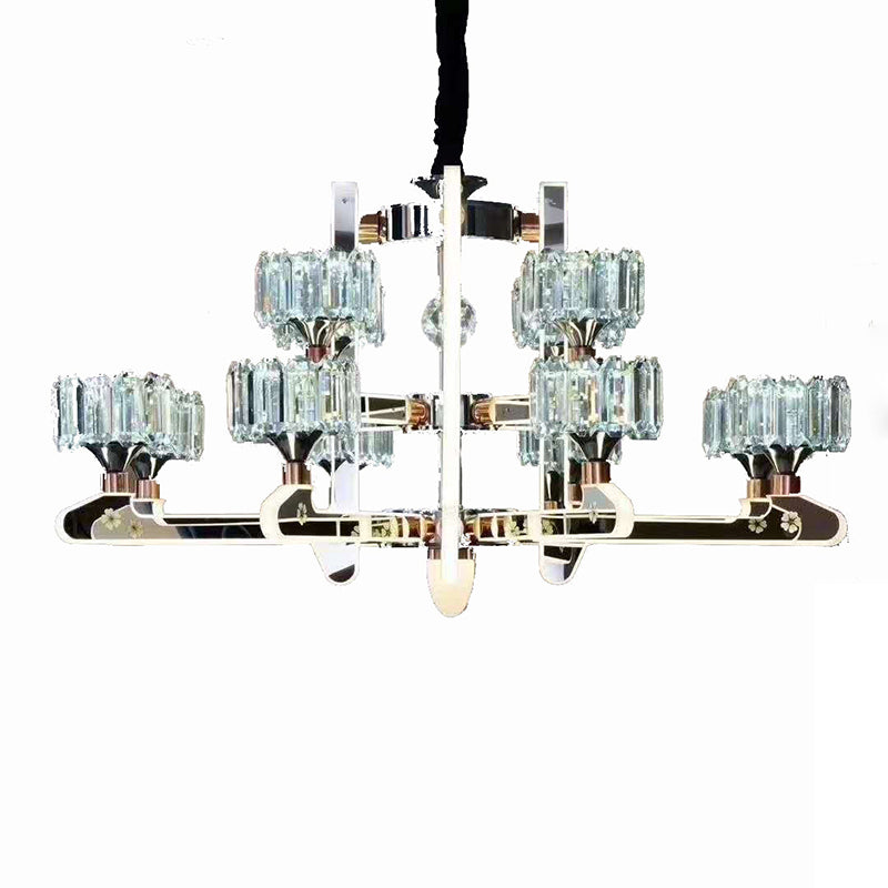 Drum LED Chandelier Lighting Contemporary Crystal Living Room Hanging Light in Chrome