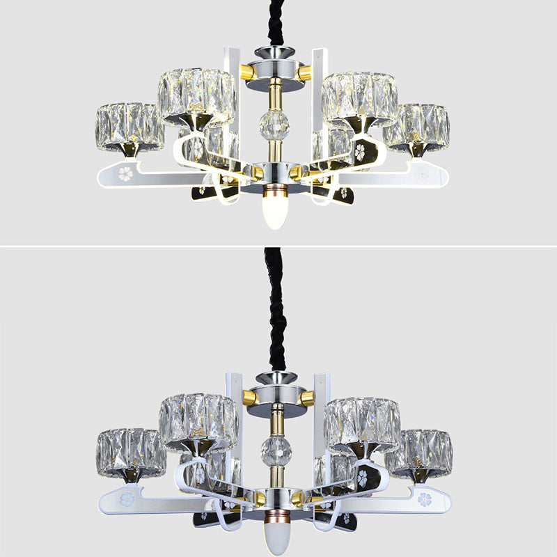 Drum LED Chandelier Lighting Contemporary Crystal Living Room Hanging Light in Chrome