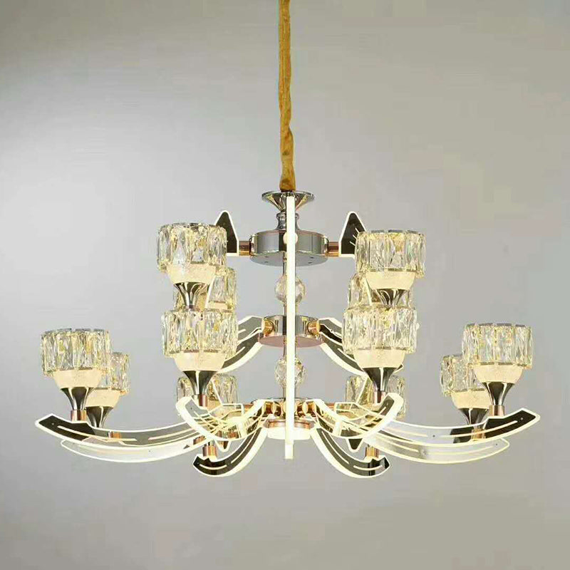 Drum LED Chandelier Lighting Contemporary Crystal Living Room Hanging Light in Chrome