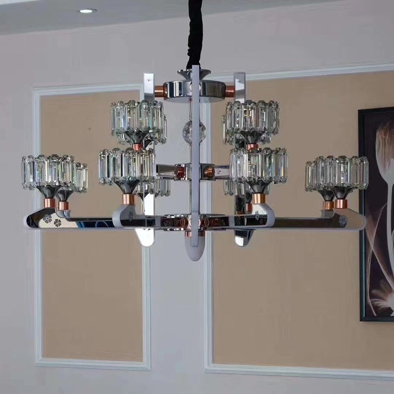 Drum LED Chandelier Lighting Contemporary Crystal Living Room Hanging Light in Chrome