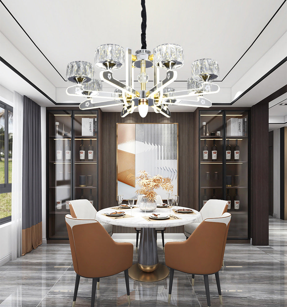 Drum LED Chandelier Lighting Contemporary Crystal Living Room Hanging Light in Chrome