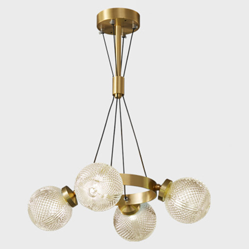 Lattice Glass Ball Chandelier Postmodern Style Brass Ceiling Light for Living Room