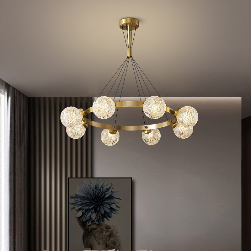 Lattice Glass Ball Chandelier Postmodern Style Brass Ceiling Light for Living Room