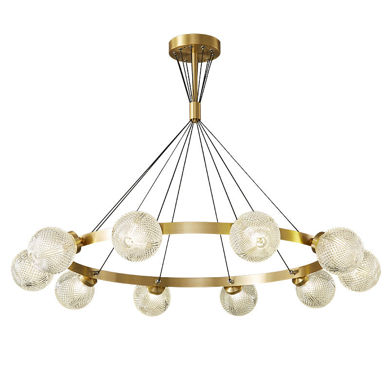 Lattice Glass Ball Chandelier Postmodern Style Brass Ceiling Light for Living Room