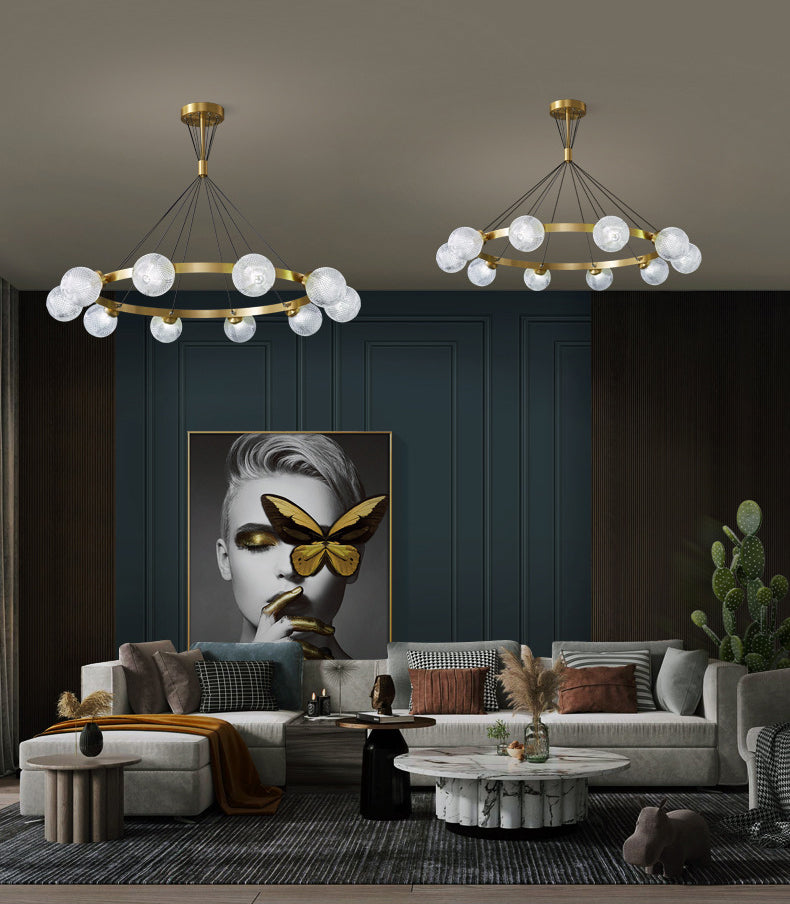 Lattice Glass Ball Chandelier Postmodern Style Brass Ceiling Light for Living Room