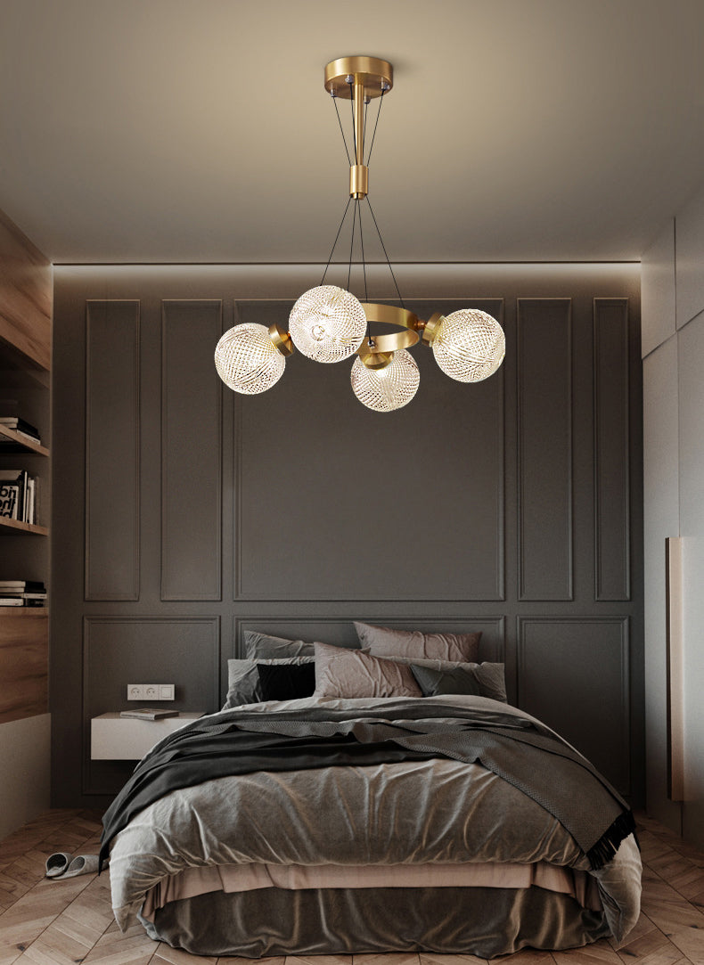 Lattice Glass Ball Chandelier Postmodern Style Brass Ceiling Light for Living Room