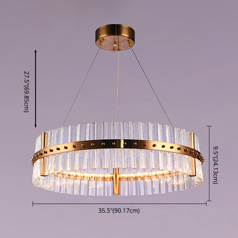 Gold Plated Round Chandelier Lamp Minimalist Crystal LED Hanging Light with Riveted Detail