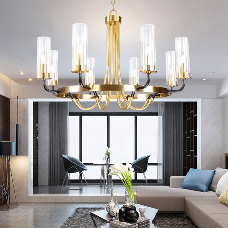 Post-Modern Metal Hanging Chandelier Light Clear Glass Shade Ceiling Chandelier in Gold for Living Room